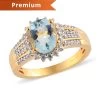 Mangoro Aquamarine And Natural White Zircon Floral Ring In Vermeil Yellow Gold Over Sterling Silver 2.25 Ctw -Jewelry store 8731609