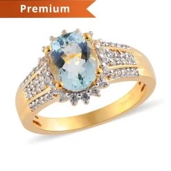Mangoro Aquamarine And Natural White Zircon Floral Ring In Vermeil Yellow Gold Over Sterling Silver 2.25 Ctw