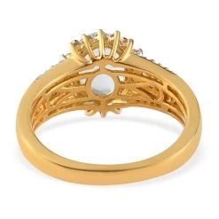 Mangoro Aquamarine And Natural White Zircon Floral Ring In Vermeil Yellow Gold Over Sterling Silver 2.25 Ctw 12 Mangoro Aquamarine And Natural White Zircon Floral Ring In Vermeil Yellow Gold Over Sterling Silver 2.25 Ctw -Jewelry store 8731609 4