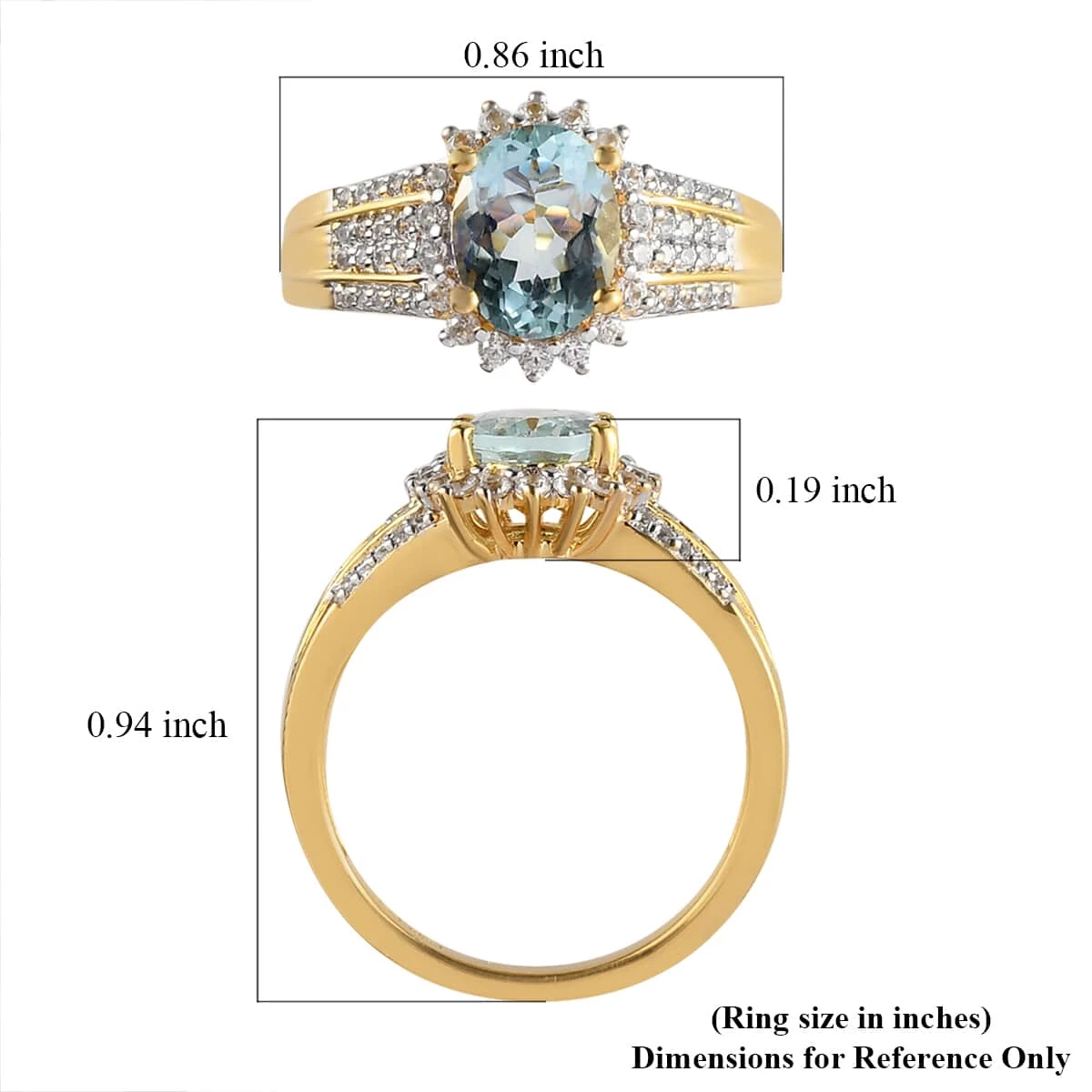 Mangoro Aquamarine And Natural White Zircon Floral Ring In Vermeil Yellow Gold Over Sterling Silver 2.25 Ctw 8 Mangoro Aquamarine And Natural White Zircon Floral Ring In Vermeil Yellow Gold Over Sterling Silver 2.25 Ctw - Image 6