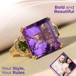 Rose De France Amethyst, Natural Chrome Diopside Ring In Vermeil YG Over Sterling Silver (8.55 G) 26.75 Ctw -Jewelry store 8733960 1