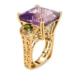 Rose De France Amethyst, Natural Chrome Diopside Ring In Vermeil YG Over Sterling Silver (8.55 G) 26.75 Ctw -Jewelry store 8733960 3