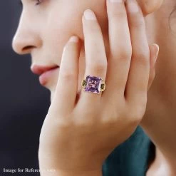 Rose De France Amethyst, Natural Chrome Diopside Ring In Vermeil YG Over Sterling Silver (8.55 G) 26.75 Ctw -Jewelry store 8733960 5