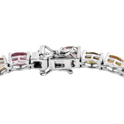 Tourmaline Tennis Bracelet In Platinum Plated Sterling Silver, Multi Tourmaline Bracelet, Silver Tennis, Real Tourmaline Bracelet (7.25 In) 11.60 Ctw -Jewelry store 8834068 3