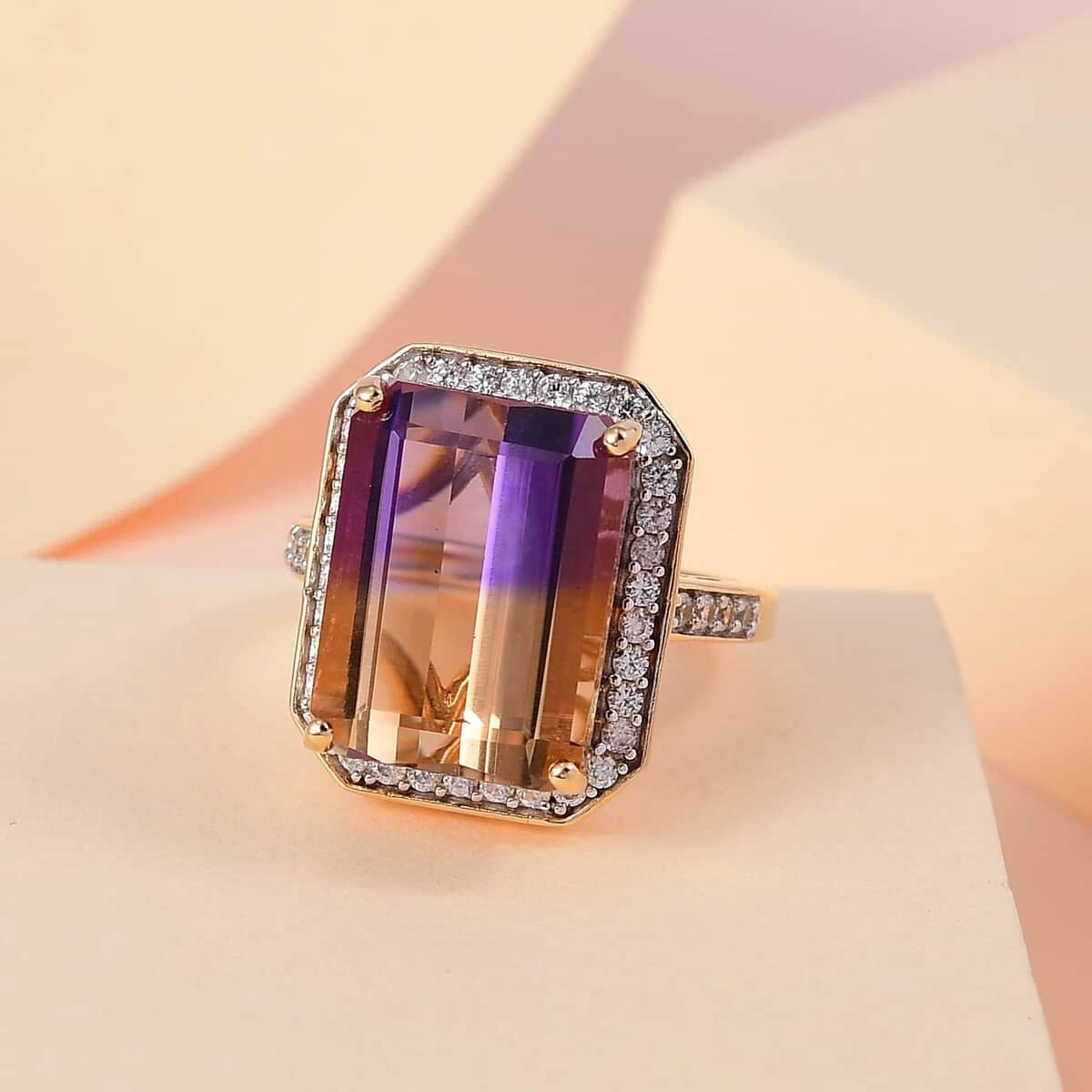 AAA Anahi Ametrine And White Zircon Halo Ring In Vermeil Yellow Gold Over Sterling Silver 13.15 Ctw 4 AAA Anahi Ametrine And White Zircon Halo Ring In Vermeil Yellow Gold Over Sterling Silver 13.15 Ctw - Image 2
