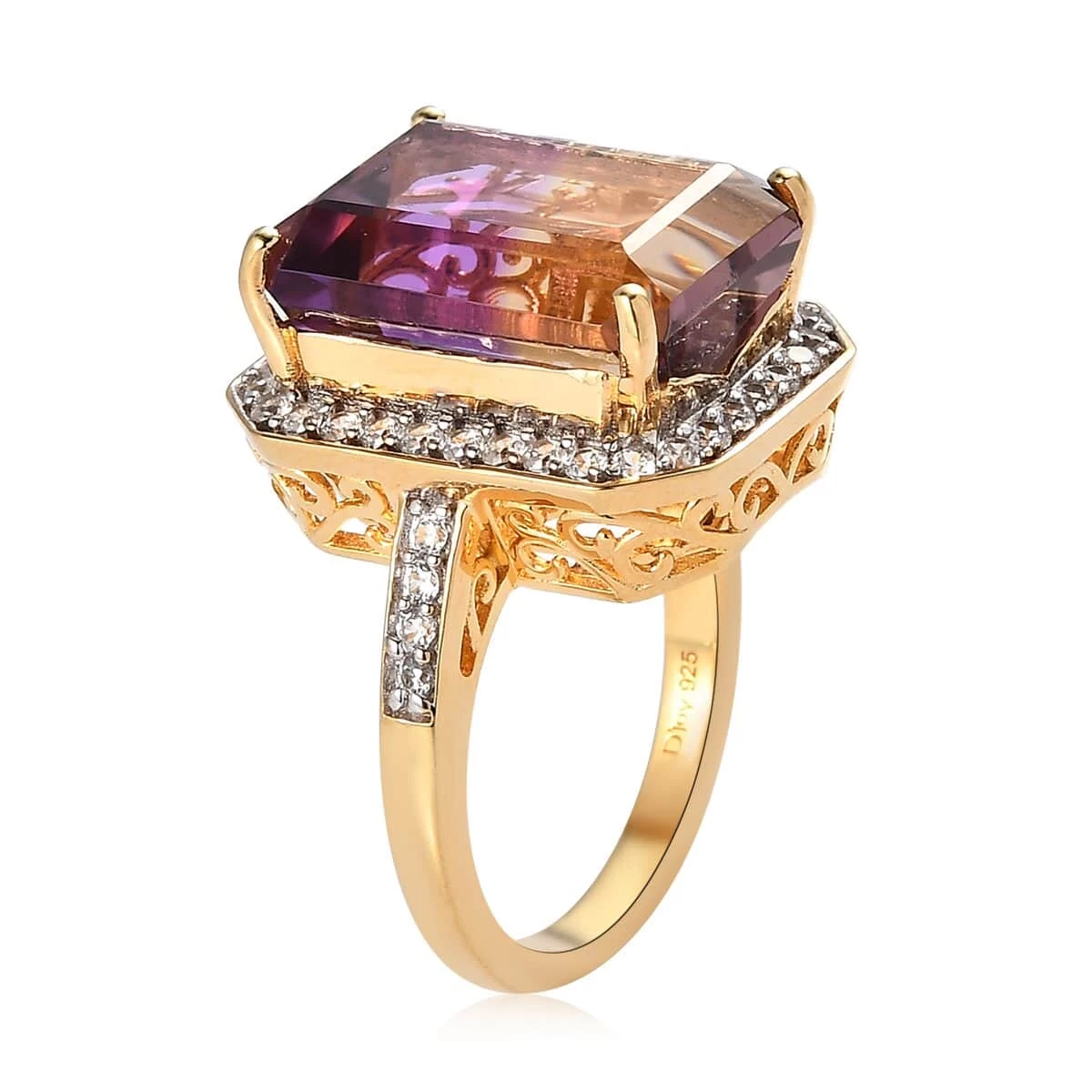 AAA Anahi Ametrine And White Zircon Halo Ring In Vermeil Yellow Gold Over Sterling Silver 13.15 Ctw 6 AAA Anahi Ametrine And White Zircon Halo Ring In Vermeil Yellow Gold Over Sterling Silver 13.15 Ctw - Image 4