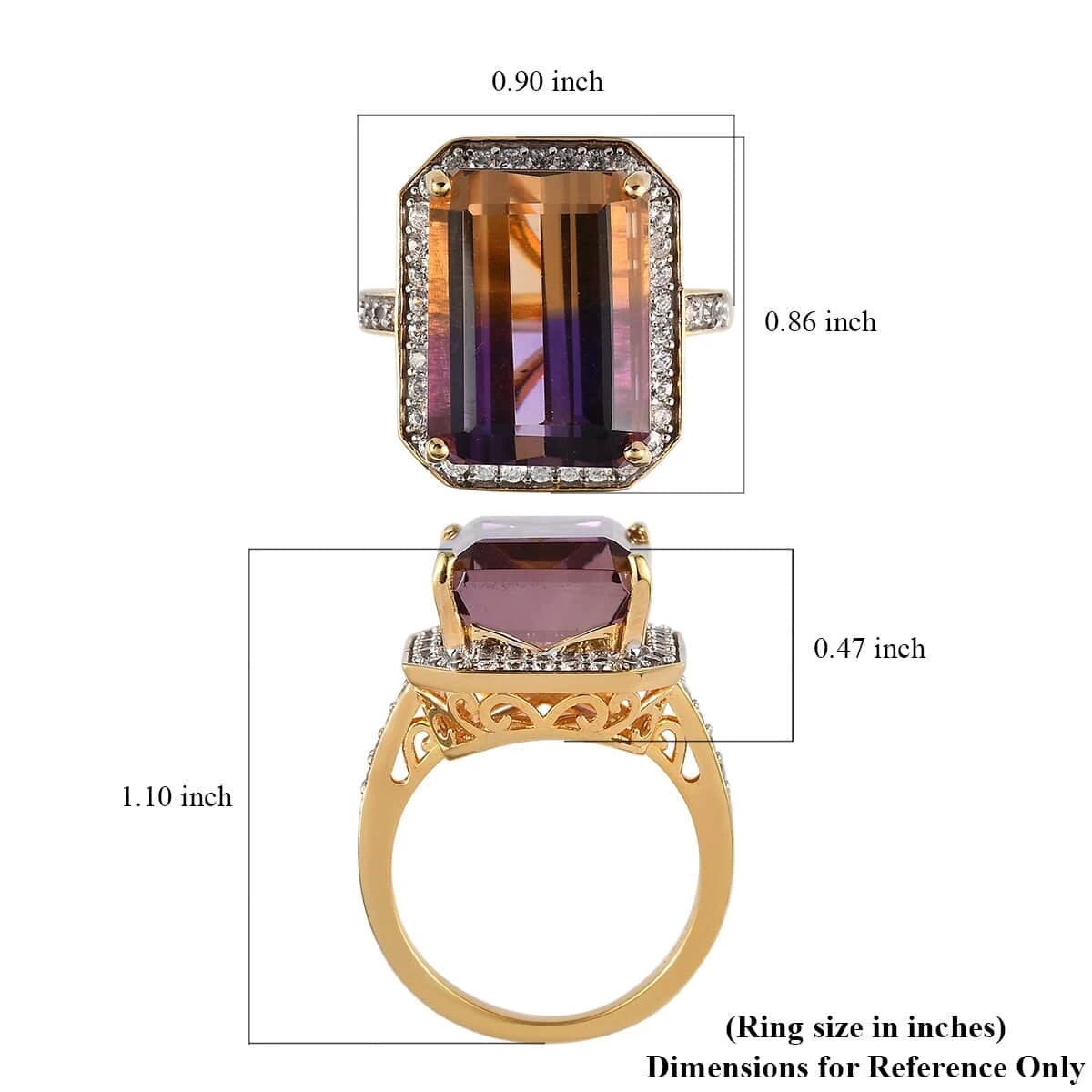 AAA Anahi Ametrine And White Zircon Halo Ring In Vermeil Yellow Gold Over Sterling Silver 13.15 Ctw 8 AAA Anahi Ametrine And White Zircon Halo Ring In Vermeil Yellow Gold Over Sterling Silver 13.15 Ctw - Image 6