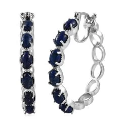 Karis Lapis Lazuli Hoop Earrings In Platinum Bond And Stainless Steel 6.85 Ctw