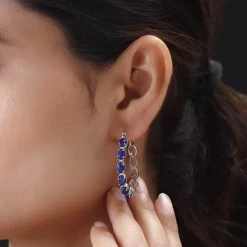 Karis Lapis Lazuli Hoop Earrings In Platinum Bond And Stainless Steel 6.85 Ctw -Jewelry store 8847019 2