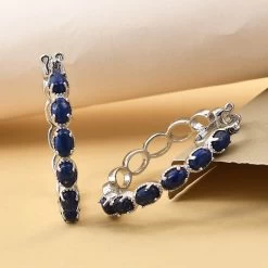 Karis Lapis Lazuli Hoop Earrings In Platinum Bond And Stainless Steel 6.85 Ctw -Jewelry store 8847019 3