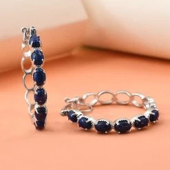 Karis Lapis Lazuli Hoop Earrings In Platinum Bond And Stainless Steel 6.85 Ctw -Jewelry store 8847019 4