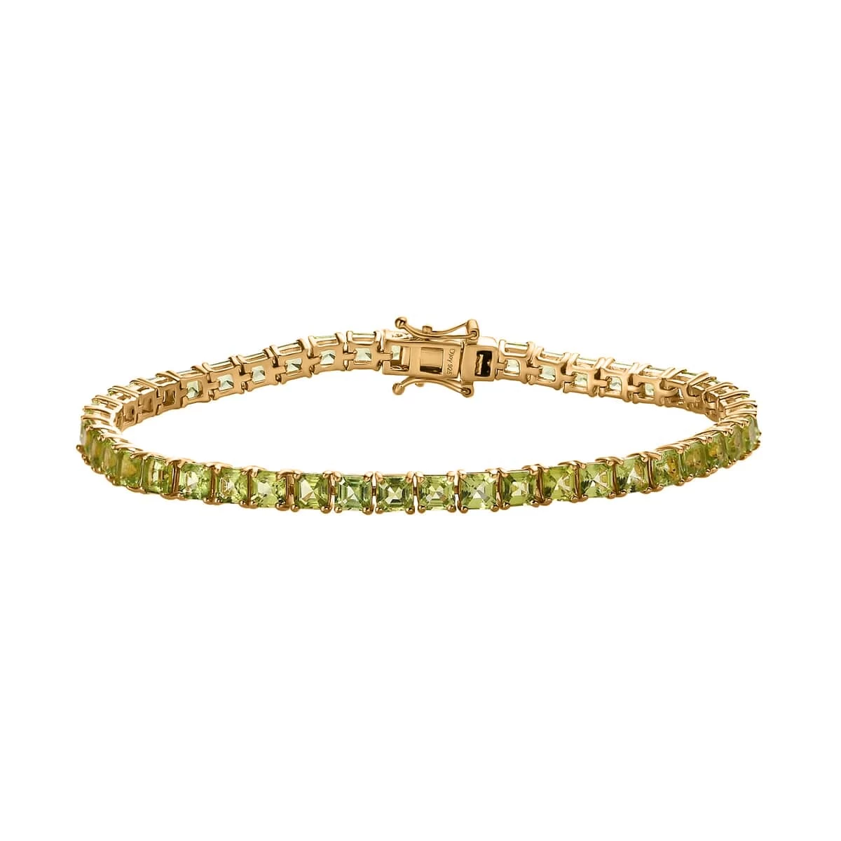 Asscher Cut Arizona Peridot Tennis Bracelet In Vermeil Yellow Gold Over Sterling Silver (8.00 In) 14.75 Ctw 3 Asscher Cut Arizona Peridot Tennis Bracelet In Vermeil Yellow Gold Over Sterling Silver (8.00 In) 14.75 Ctw