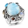 Artisan Crafted Larimar And Multi Gemstone Fancy Ring In Sterling Silver 7.40 Grams 11.15 Ctw -Jewelry store 8853822