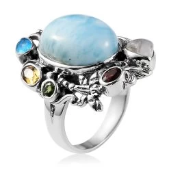 Artisan Crafted Larimar And Multi Gemstone Fancy Ring In Sterling Silver 7.40 Grams 11.15 Ctw -Jewelry store 8853822 3