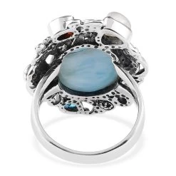 Artisan Crafted Larimar And Multi Gemstone Fancy Ring In Sterling Silver 7.40 Grams 11.15 Ctw -Jewelry store 8853822 4