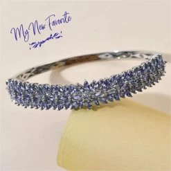 Tanzanite Floral Bangle Bracelet For Women In Platinum Over Sterling Silver,Wedding Gift For Her 6.50 Inches 10.40 Ctw -Jewelry store 8854456 1