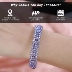 Tanzanite Floral Bangle Bracelet For Women In Platinum Over Sterling Silver,Wedding Gift For Her 6.50 Inches 10.40 Ctw -Jewelry store 8854456 2