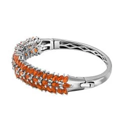 Jalisco Fire Opal Floral Spray Bracelet In Platinum Over Sterling Silver, Opal Bangles, Silver Bangles (8 In) 7.25 Ctw -Jewelry store 8854504 3