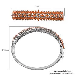 Jalisco Fire Opal Floral Spray Bracelet In Platinum Over Sterling Silver, Opal Bangles, Silver Bangles (8 In) 7.25 Ctw -Jewelry store 8854504 5