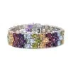 Multi Gemstone Multi Row Tennis Bracelet For Women In Platinum Over Sterling Silver,Statement Jewelry For Wedding 8.00 Inches 69.75 Ctw -Jewelry store 8858481