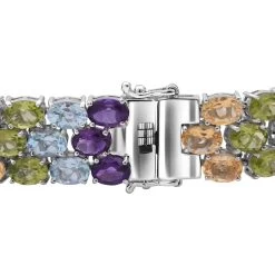 Multi Gemstone Multi Row Tennis Bracelet For Women In Platinum Over Sterling Silver,Statement Jewelry For Wedding 8.00 Inches 69.75 Ctw -Jewelry store 8858481 2