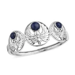 Lapis Lazuli Angel Bangle Bracelet In Stainless Steel (8.00 In) 7.00 Ctw