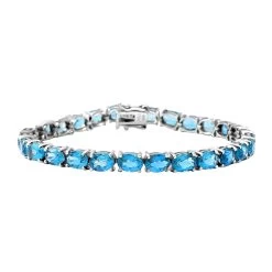 London Blue Topaz Tennis Bracelet In Platinum Over Sterling Silver (6.50 In) 21.60 Ctw