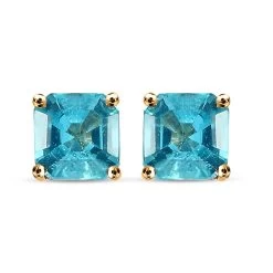 Luxoro 10K Yellow Gold Premium Madagascar Paraiba Apatite Earrings, Solitaire Stud, Gold Solitaire Earrings, Weddings Gifts 1.25 Ctw