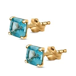 Luxoro 10K Yellow Gold Premium Madagascar Paraiba Apatite Earrings, Solitaire Stud, Gold Solitaire Earrings, Weddings Gifts 1.25 Ctw -Jewelry store 8860960 3