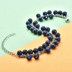 Lapis Lazuli 5-7mm Beaded Anklet In Silvertone (7.5-10.5 In) 53.50 Ctw -Jewelry store 8861672 1