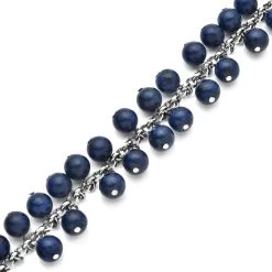Lapis Lazuli 5-7mm Beaded Anklet In Silvertone (7.5-10.5 In) 53.50 Ctw -Jewelry store 8861672 3