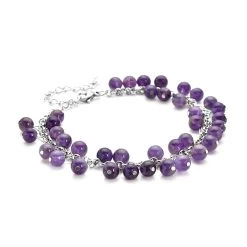Amethyst 5-7mm Beaded Anklet In Silvertone (7.5-10.5 In) 53.50 Ctw -Jewelry store 8861707 2