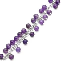 Amethyst 5-7mm Beaded Anklet In Silvertone (7.5-10.5 In) 53.50 Ctw -Jewelry store 8861707 3