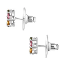 Pressure Set Multi-Tourmaline Floral Stud Earrings In Platinum Over Sterling Silver 1.75 Ctw -Jewelry store 8865303 3