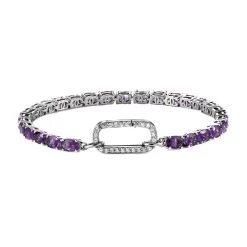 Amethyst And Natural White Zircon Bracelet In Platinum Over Sterling Silver (7.25 In) 9.65 Grams 11.65 Ctw