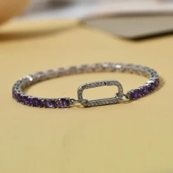 Amethyst And Natural White Zircon Bracelet In Platinum Over Sterling Silver (7.25 In) 9.65 Grams 11.65 Ctw 12 Amethyst And Natural White Zircon Bracelet In Platinum Over Sterling Silver (7.25 In) 9.65 Grams 11.65 Ctw -Jewelry store 8866053 3