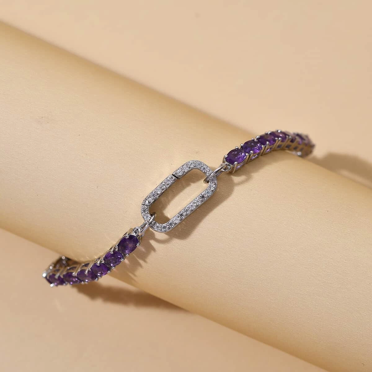 Amethyst And Natural White Zircon Bracelet In Platinum Over Sterling Silver (7.25 In) 9.65 Grams 11.65 Ctw 7 Amethyst And Natural White Zircon Bracelet In Platinum Over Sterling Silver (7.25 In) 9.65 Grams 11.65 Ctw - Image 5