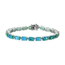 Peacock Quartz Triplet Bracelet, Tennis Bracelet, Sterling Silver Bracelet (8.00 In) 32.50 Ctw