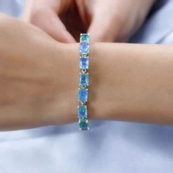 Peacock Quartz Triplet Bracelet, Tennis Bracelet, Sterling Silver Bracelet (8.00 In) 32.50 Ctw -Jewelry store 8881618 2