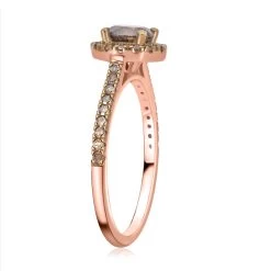 Luxoro Natural Champagne Diamond Ring,10K Rose Gold Ring, Natural Champagne Diamond Round Shape Ring, Halo Ring, Wedding Ring, Engagement Ring 1.00 Ctw -Jewelry store 8891950 3