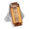 Strap Cut Brazilian Citrine And White Zircon Elongated Ring In Platinum Over Sterling Silver 9 Grams 15.20 Ctw -Jewelry store 8896532
