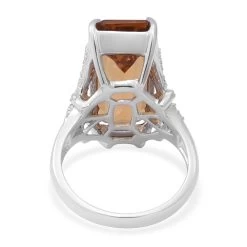 Strap Cut Brazilian Citrine And White Zircon Elongated Ring In Platinum Over Sterling Silver 9 Grams 15.20 Ctw -Jewelry store 8896532 3