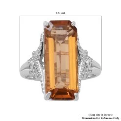 Strap Cut Brazilian Citrine And White Zircon Elongated Ring In Platinum Over Sterling Silver 9 Grams 15.20 Ctw -Jewelry store 8896532 4