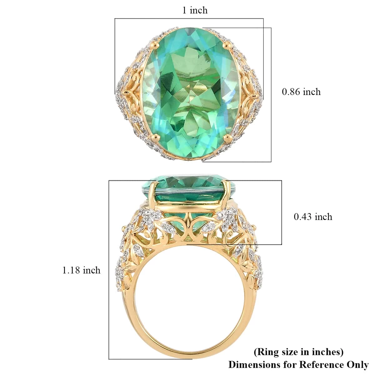 Peacock Quartz (Triplet) And Natural White Zircon Ring In Vermeil Yellow Gold Over Sterling Silver 16.75 Ctw 8 Peacock Quartz (Triplet) And Natural White Zircon Ring In Vermeil Yellow Gold Over Sterling Silver 16.75 Ctw - Image 6