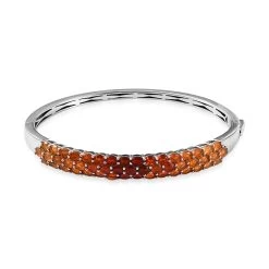 Shades Of Fire Opal Bangle Bracelet In Platinum Over Sterling Silver (7.25 In) 5.85 Ctw