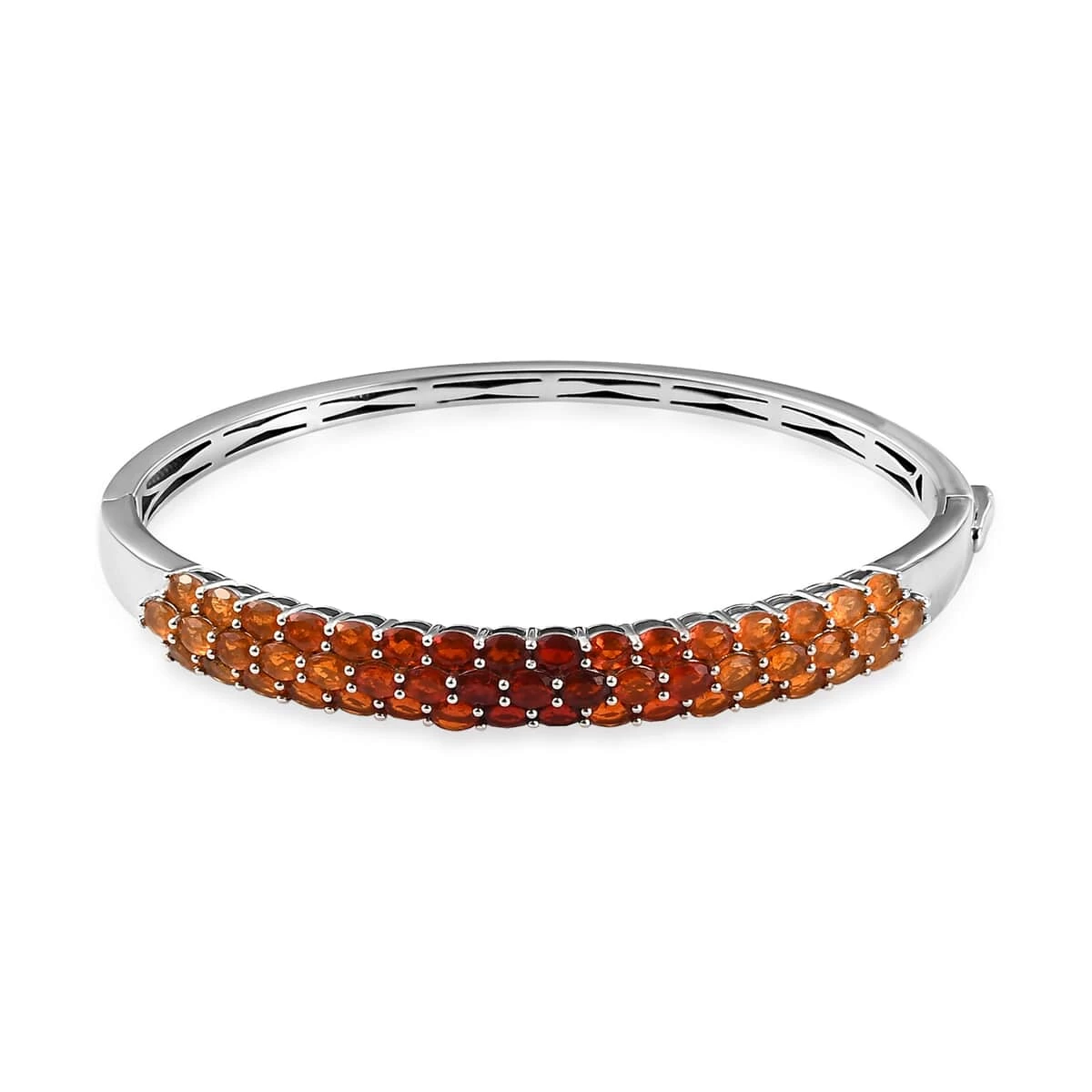 Shades Of Fire Opal Bangle Bracelet In Platinum Over Sterling Silver (7.25 In) 5.85 Ctw 3 Shades Of Fire Opal Bangle Bracelet In Platinum Over Sterling Silver (7.25 In) 5.85 Ctw