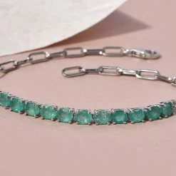 AAA Kagem Zambian Emerald Paper Clip Chain Bracelet In Platinum Over Sterling Silver (7.25 In) 3.50 Ctw -Jewelry store 8900400 1