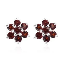 Mozambique Garnet Floral Stud Earrings In Sterling Silver 0.85 Ctw