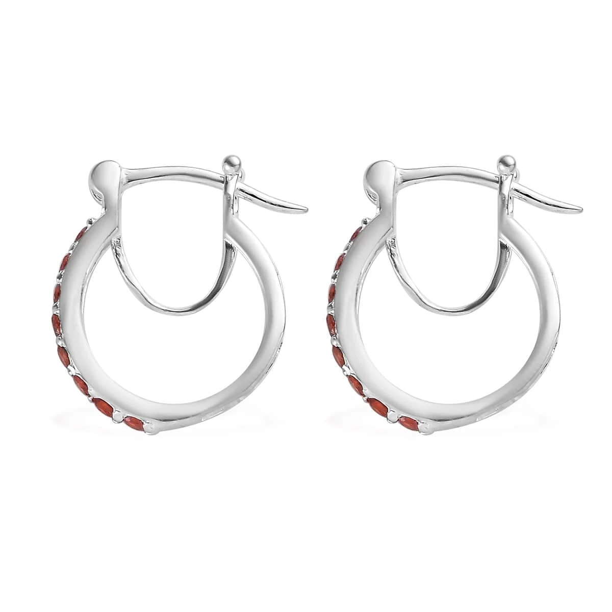 Simulated Garnet Color Diamond Hoop Earrings In Sterling Silver 1.00 Ctw 6 Simulated Garnet Color Diamond Hoop Earrings In Sterling Silver 1.00 Ctw - Image 4