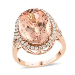 Certified Iliana 18K Rose Gold AAA Marropino Morganite And G-H SI Diamond Halo Ring 6.60 Grams 12.70 Ctw